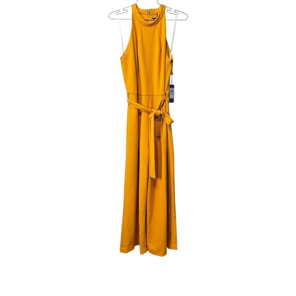 Tommy Hilfiger Jumpsuit New Halter-neck Wide Leg Belted Jumpsuit Mustard Yellow